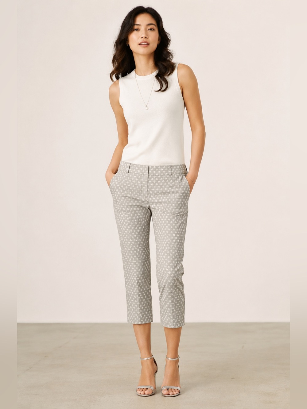 Ann Taylor Paisley Straight-Leg Trousers- Gray